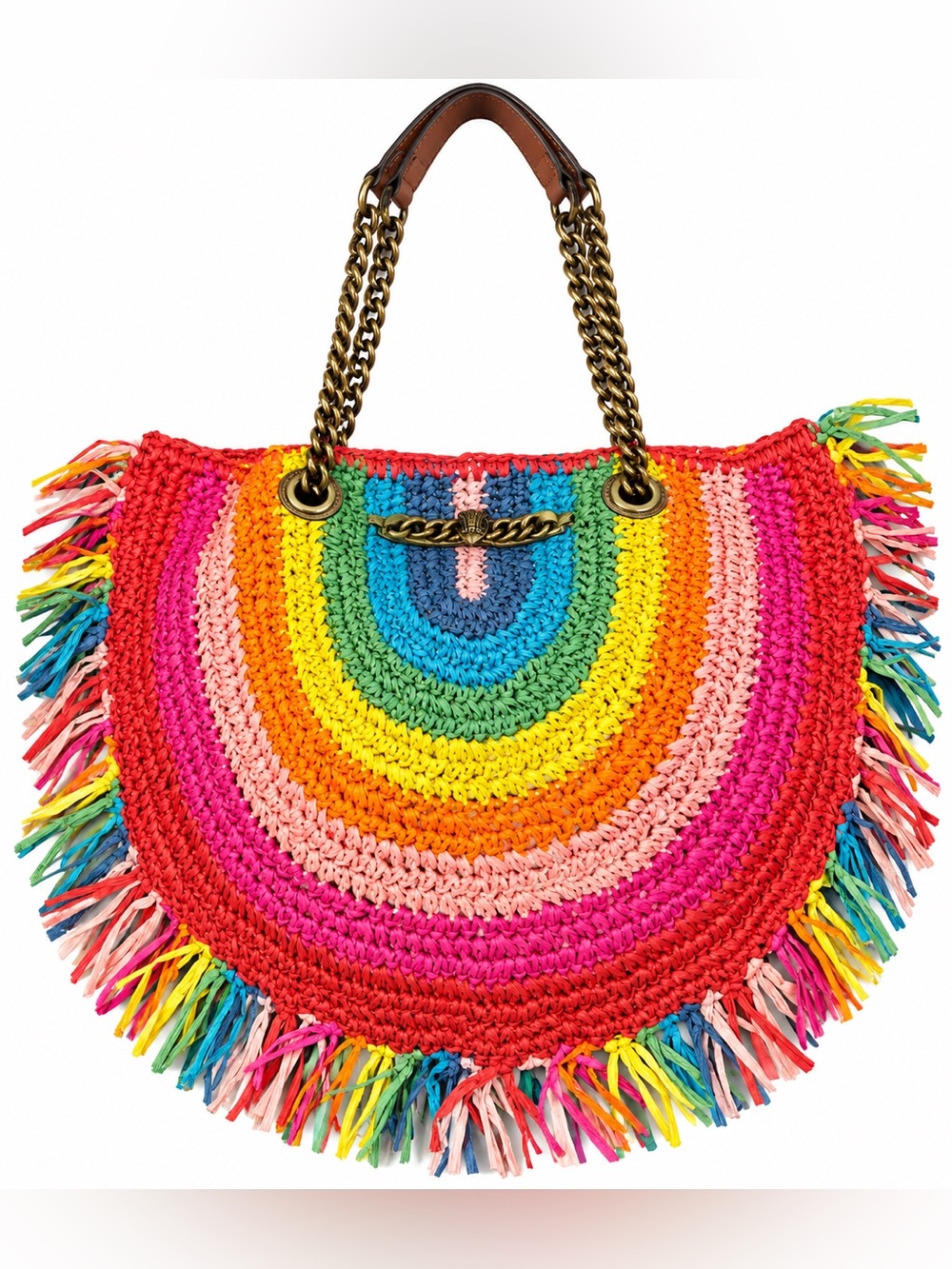 Kurt Geiger Multicolor Crochet Fringe Tote Bag with Chain Handles